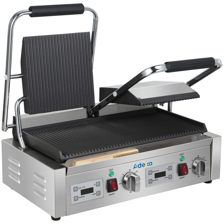Gril à panini professionnel à double contact 3600 W, plaques supérieure et inférieure rainurées, minuterie numérique | Adexa CU613 Gril à panini professionnel à double contact 3600 W, plaques supérieure et inférieure rainurées, minuterie numérique | Adexa CU613