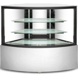 Vitrine à gâteaux 330 litres, 2 étagères, verre courbé, meuble d'angle en acier inoxydable | Adexa CW350C Vitrine à gâteaux 330 litres, 2 étagères, verre courbé, meuble d'angle en acier inoxydable | Adexa CW350C