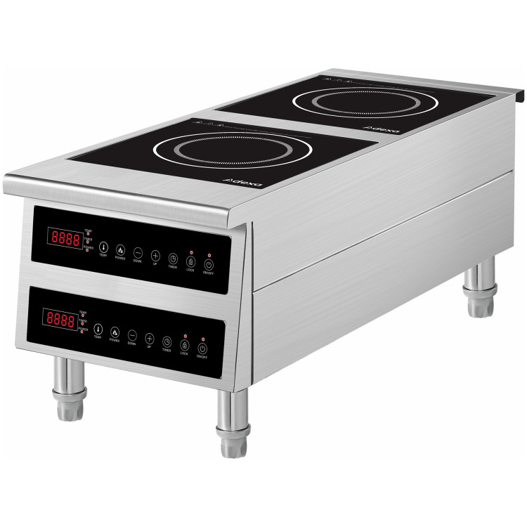 Plaque à induction professionnelle de comptoir double face/arrière avec pieds, 7 000 W (3 500 W + 3 500 W), commandes tactiles, câblée | Adexa CX006