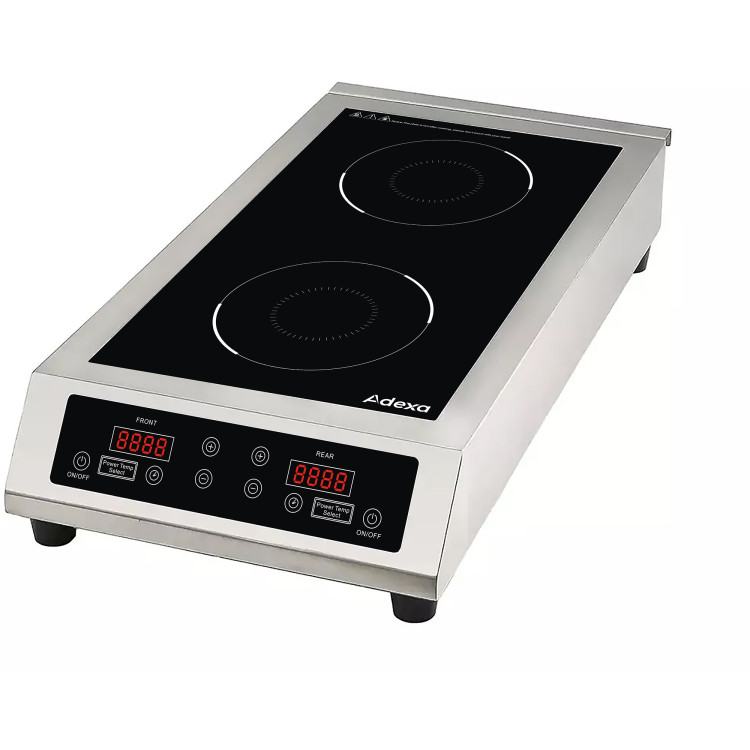 Plaque à induction professionnelle double face 7000 W (3500 W + 3500 W) à commandes tactiles et câblage fixe | Adexa CX008