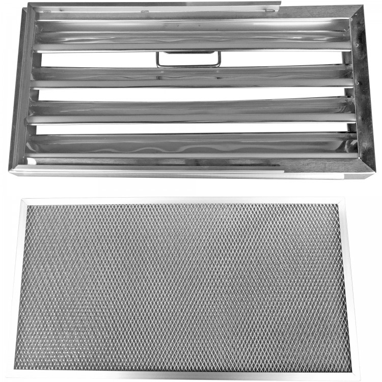 Auvent d'extraction Filtre à chicane et filtre à mailles avec poignée et guides Acier inoxydable/Aluminium 500x250x40mm | Adexa DCF50254AM