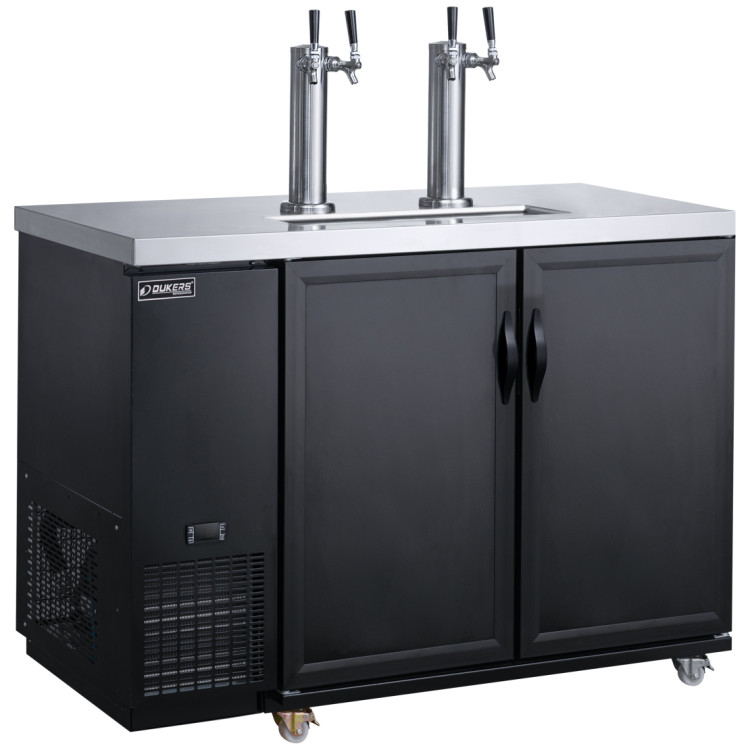 Distributeur de bière professionnel à double robinet, refroidisseur de bouteilles à 2 portes, 453 litres, 1267 x 705 x 1216 mm, noir | Adexa DKB48M2