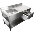 Évier Professionnel Inox 1200x700x950mm 1 bac à gauche 1 tiroir Crédence | Adexa DSA120701DL