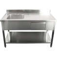 Évier Professionnel Inox 1200x700x950mm 1 bac à gauche 1 tiroir Crédence | Adexa DSA120701DL