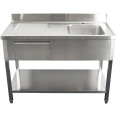 Évier Professionnel Inox 1200x700x950mm 1 bac à droite 1 tiroir Crédence | Adexa DSA120701DR
