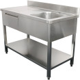 Évier Professionnel Inox 1200x700x950mm 1 bac à droite 1 tiroir Crédence | Adexa DSA120701DR