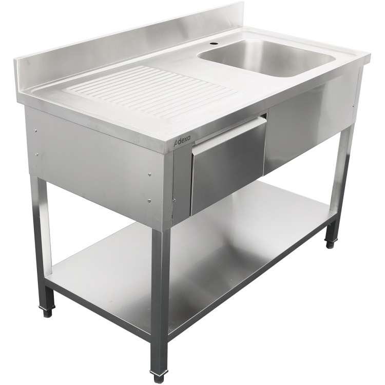 Évier Professionnel Inox 1500x700x950mm 1 bac à droite 1 tiroir Crédence | Adexa DSA150701DR