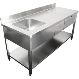 Évier professionnel avec 2 tiroirs Acier inoxydable 1 bac Gauche Étagère inférieure Crédence 1800x600x950mm | Adexa DSA180602DL