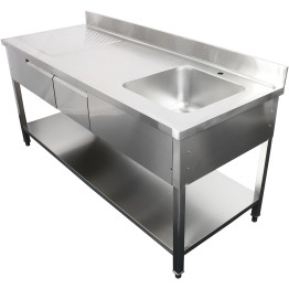 Évier professionnel avec 2 tiroirs Acier inoxydable 1 bac Droite Étagère inférieure Crédence 1800x700x950mm | Adexa DSA180702DR