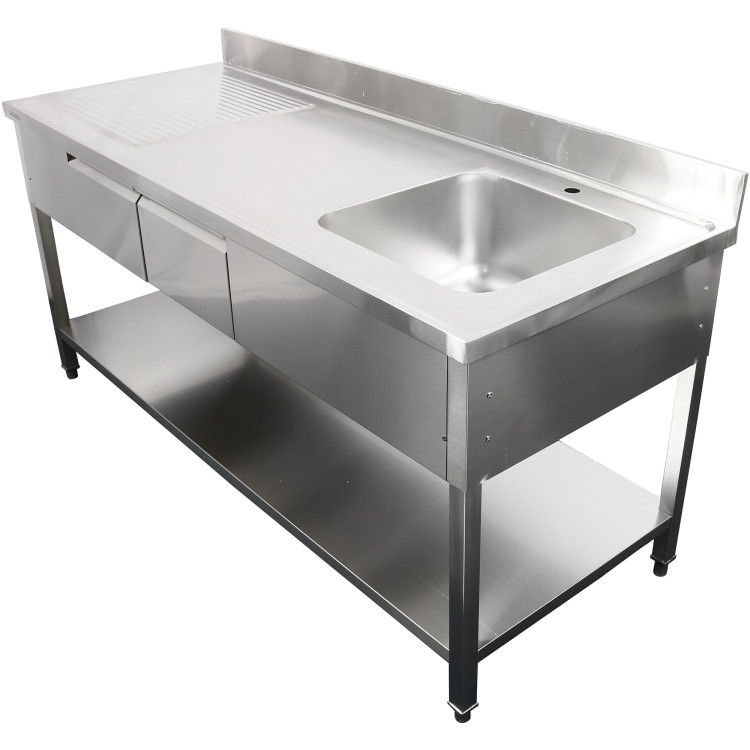 Évier professionnel avec 2 tiroirs Acier inoxydable 1 cuve Étagère inférieure droite Crédence 1800x600x950mm | Adexa DSA180602DR