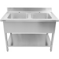 Évier Professionnel Inox 1200x700x950mm 2 bacs Crédence | Adexa DSA245