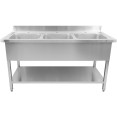 Évier Professionnel Inox 1800x700x950mm 3 bacs Crédence | Adexa DSA345