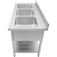 Évier Professionnel Inox 1800x700x950mm 3 bacs Crédence | Adexa DSA345
