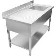 Évier Professionnel Inox 1200x700x950mm 1 bac à droite Crédence | Adexa DSA1270R
