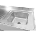 Évier Professionnel Inox 1200x700x950mm 1 bac à droite Crédence | Adexa DSA1270R