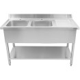Evier Double Professionnel Inox 1500x700x950mm 2 bacs à gauche Crédence | Adexa DSD1570L