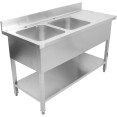 Evier Double Professionnel Inox 1500x700x950mm 2 bacs à gauche Crédence | Adexa DSD1570L
