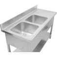Evier Double Professionnel Inox 1500x700x950mm 2 bacs à gauche Crédence | Adexa DSD1570L