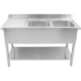 Evier double professionnel Inox 1400x600x950mm 2 bacs à droite Crédence | Adexa DSD1460R