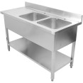 Evier double professionnel Inox 1400x600x950mm 2 bacs à droite Crédence | Adexa DSD1460R