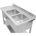 Evier double professionnel Inox 1400x600x950mm 2 bacs à droite Crédence | Adexa DSD1460R