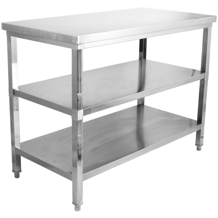 Table de travail commerciale en acier inoxydable, 3 niveaux, pieds carrés, dimensions 700 x 600 x 900 mm | Adexa DW3T7060