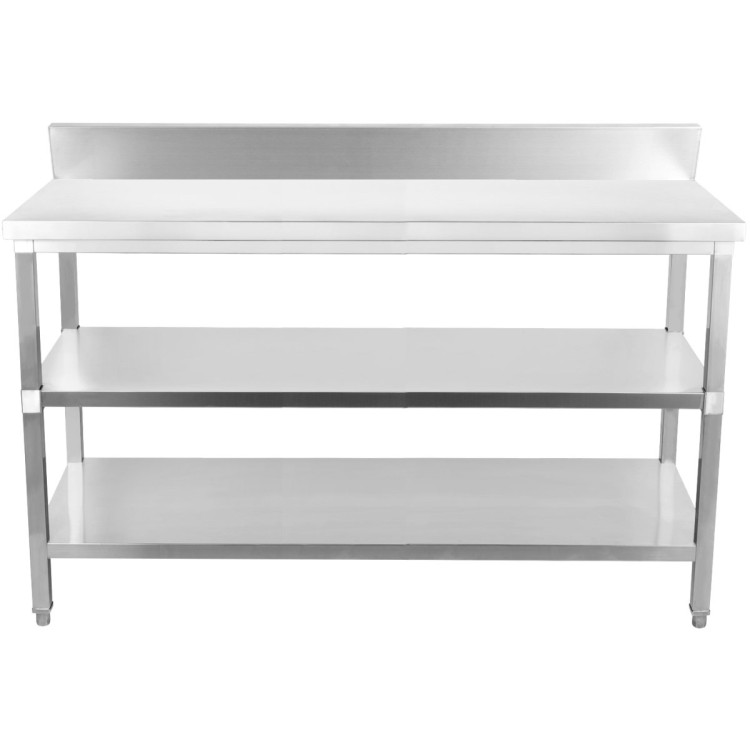 Table de travail professionnelle en acier inoxydable, 3 niveaux, crédence, pieds carrés, dimensions : 2200 x 600 x 900 mm | Adexa DW3T22060B
