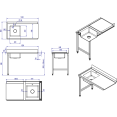 Table de chargement côté droit 1200 x 650 x 850 mm avec évier et dosseret en acier inoxydable | Adexa DWITA1265R