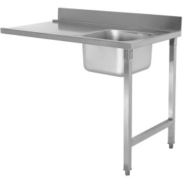 Table de chargement côté droit 1200 x 650 x 850 mm avec évier et dosseret en acier inoxydable | Adexa DWITA1265R