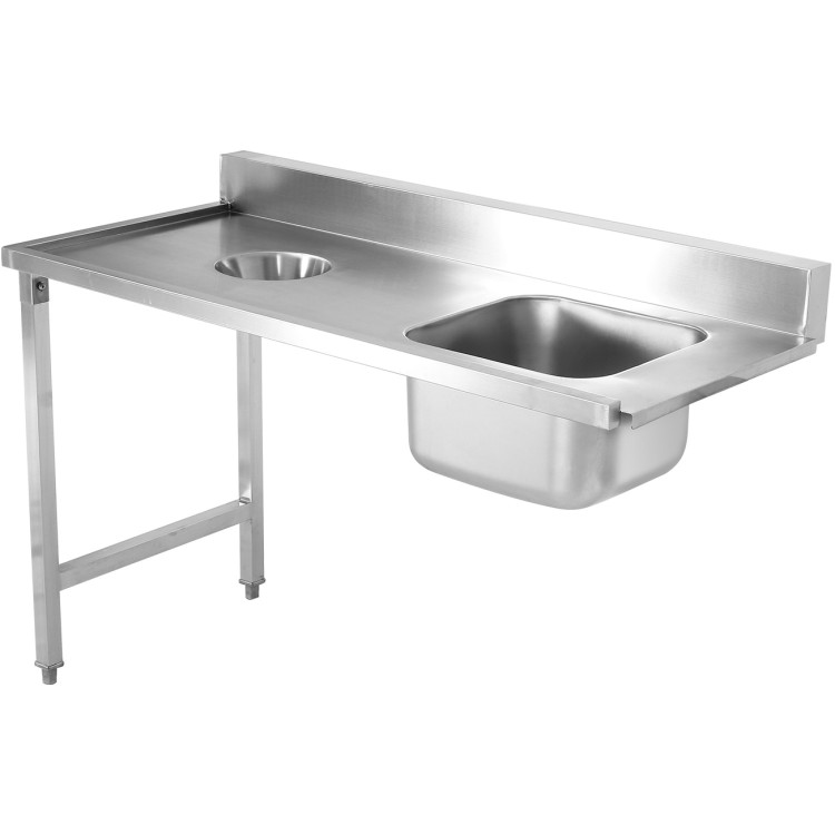 Table de chargement côté gauche en acier inoxydable avec évier, bonde et dosseret 1400 x 650 x 850 mm | Adexa DWITC1465L