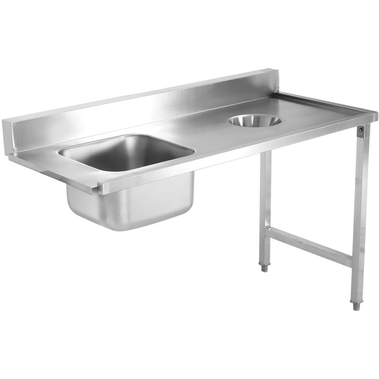 Table de chargement à l'arrière en acier inoxydable avec évier, bonde et dosseret 1400 x 650 x 850 mm | Adexa DWITC1465R