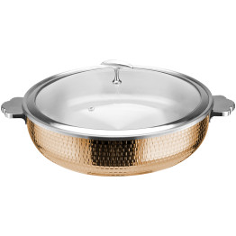 Cocotte en céramique triple couche en acier inoxydable martelé 7,2 L Ø 320 × H 90 mm avec couvercle en verre – Finition cuivre | Adexa E0312210M