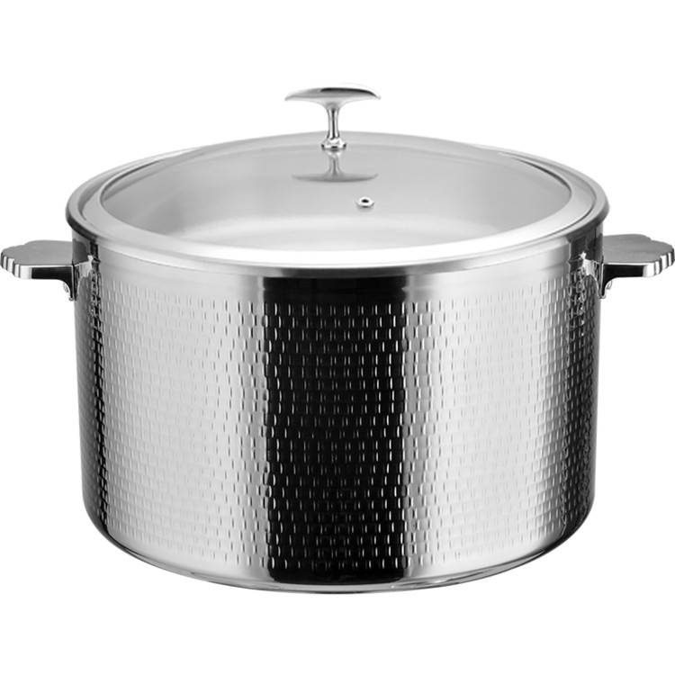 Cocotte triple couche en acier inoxydable martelé 9,6 L Φ320×H210 mm avec couvercle en verre – Finition argentée | Adexa E0312300