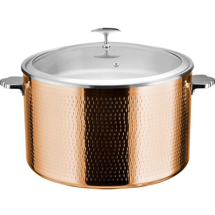 Cocotte en acier inoxydable martelé triple couche 9,6 L Φ320×H210 mm avec couvercle en verre – Finition cuivre | Adexa E0312301