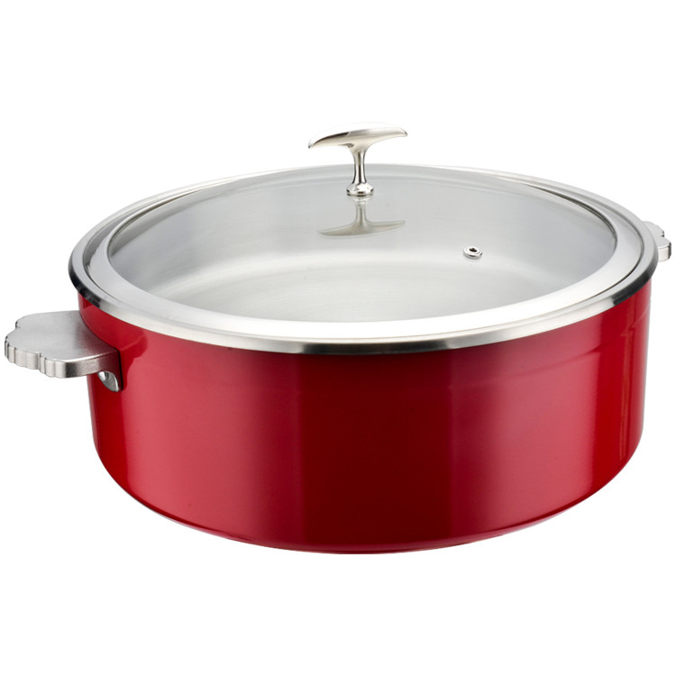 Cocotte triple couche en acier inoxydable 4,5 L Φ320×H120 mm avec couvercle en verre – Rouge | Adexa E0912001
