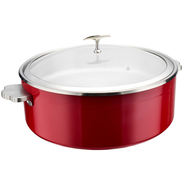 Cocotte en acier inoxydable triple couche 4,5 L Ø 320 × H 120 mm avec couvercle en verre et bac en céramique – Rouge | Adexa E0912001M