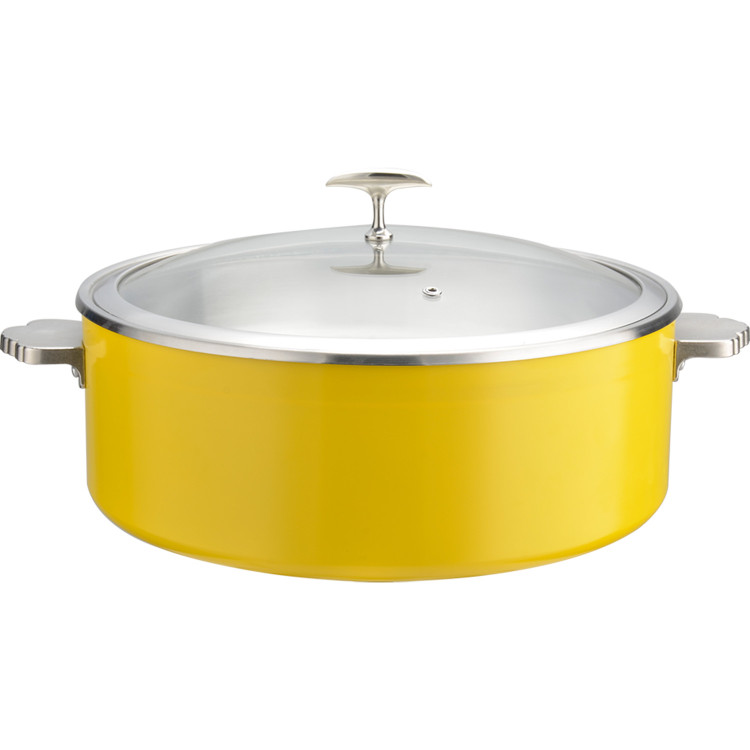 Cocotte triple couche en acier inoxydable 4,5 L Φ320×H120 mm avec couvercle en verre – Jaune | Adexa E0912005