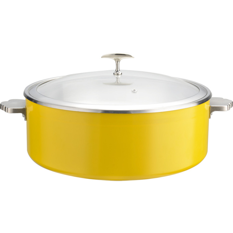 Cocotte en acier inoxydable triple couche 4,5 L Ø 320 × H 120 mm avec couvercle en verre et bac en céramique – Jaune | Adexa E0912005M