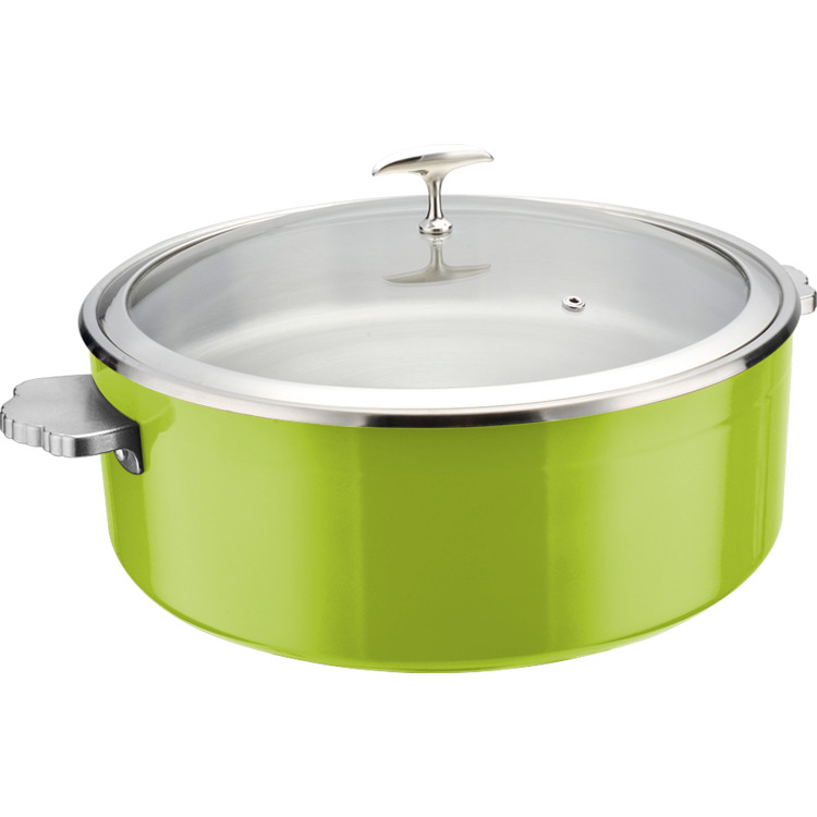 Cocotte triple couche en acier inoxydable 4,5 L Φ320×H120 mm avec couvercle en verre – Verte | Adexa E0912010