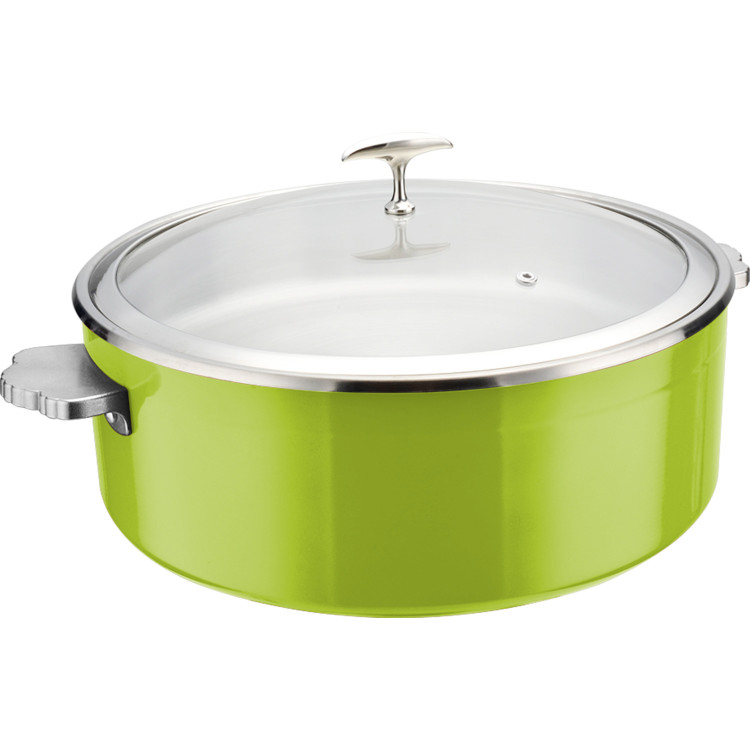 Cocotte en acier inoxydable triple couche 4,5 L Ø 320 × H 120 mm avec couvercle en verre et bac en céramique – Verte | Adexa E0912010M