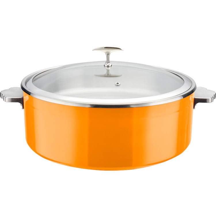 Cocotte triple couche en acier inoxydable 4,5 L Φ320×H120 mm avec couvercle en verre – Orange | Adexa E0912015
