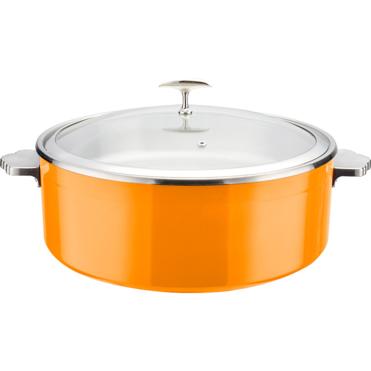 Cocotte en acier inoxydable triple couche 4,5 L Ø 320 × H 120 mm avec couvercle en verre et bac en céramique – Orange | Adexa E0912015M