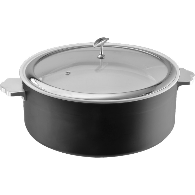 Cocotte triple couche en acier inoxydable 4,5 L Φ320×H120 mm avec couvercle en verre – Noire | Adexa E0912016