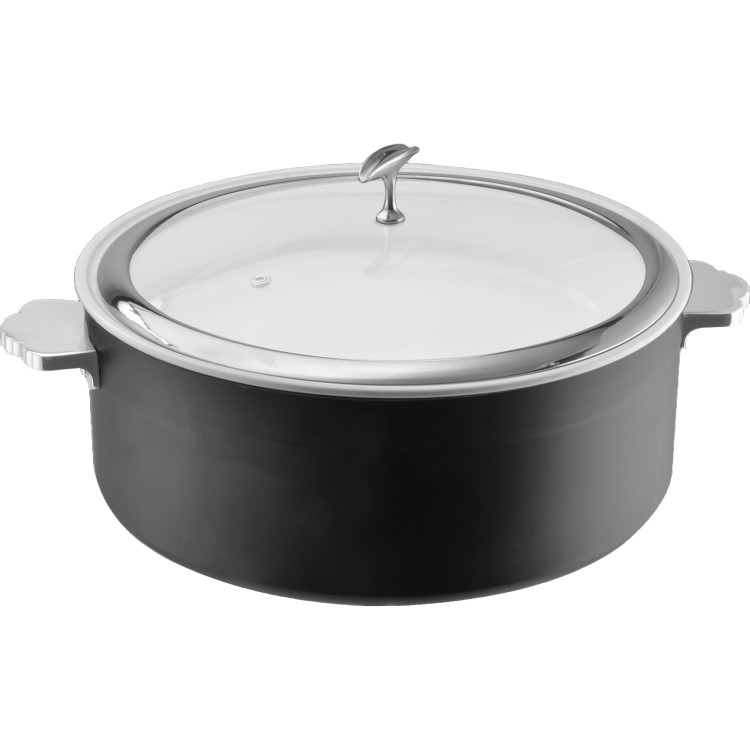 Cocotte en acier inoxydable triple couche 4,5 L Ø 320 × H 120 mm avec couvercle en verre et bac en céramique – Noir | Adexa E0912016M
