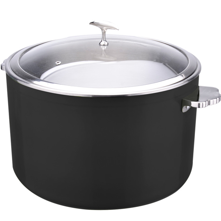 Cocotte en acier inoxydable martelé triple couche 16,8 L Φ320×H210 mm avec couvercle en verre – Noir | Adexa E0912086
