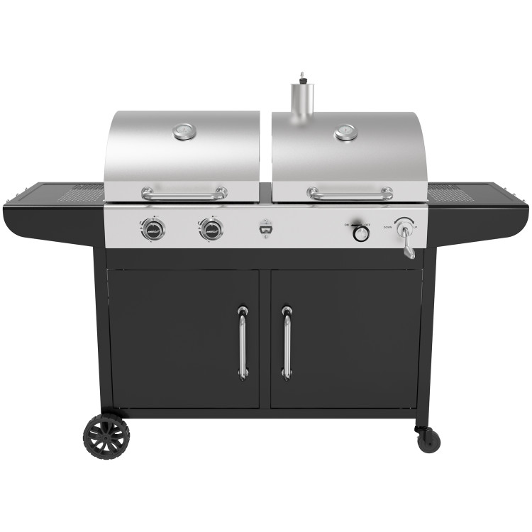 Barbecue mixte gaz et charbon de bois professionnel avec double couvercle, armoire et étagères latérales 1625×685×1230 mm | Adexa E42ZJ10S42M00T00ZT Barbecue mixte gaz et charbon de bois professionnel avec double couvercle, armoire et étagères latérales 1625×685×1230 mm | Adexa E42ZJ10S42M00T00ZT
