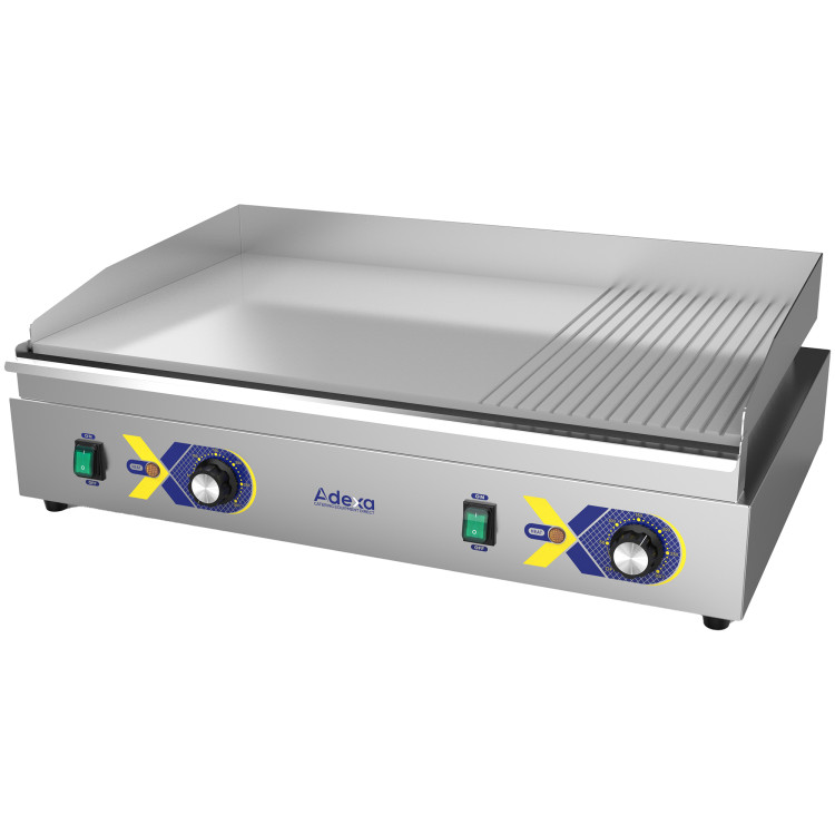 Plaque de cuisson électrique professionnelle de comptoir, chromée, nervurée, 1/3, 720 × 477 × 232 mm | Adexa EG720D2H