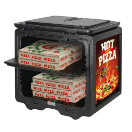 Transporteur de boîtes à pizza à chargement frontal avec zone d'étiquette | Adexa EPPMBP