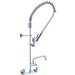 Robinet de prérinçage mural commercial de 20 cm (8 po) avec flexible, robinet de pulvérisation et bec pivotant de 30 cm (12 po) en laiton chromé | Adexa EQ2802A12