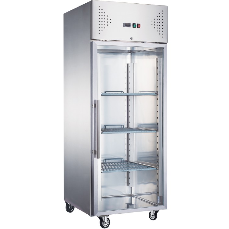 Réfrigérateur professionnel Armoire verticale 685 litres Inox Porte simple vitrée GN2/1 Refroidissement ventilé | Adexa R650VGLASS